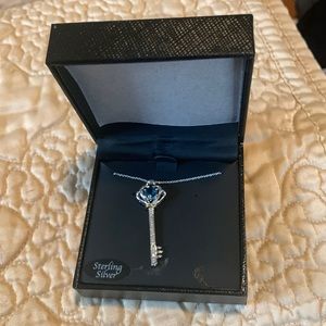 Blue topaz/silver key necklace